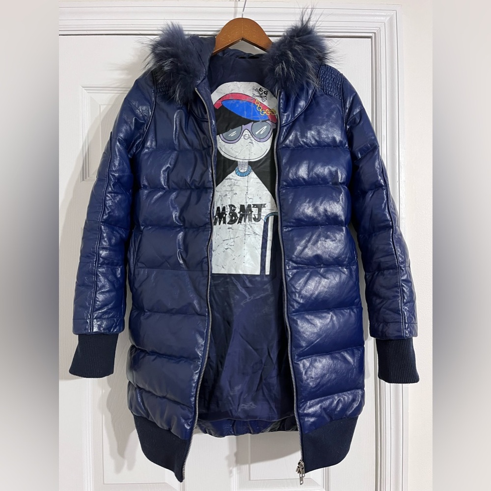 Marc by Marc Jacobs MBMJ Blue Puffer Coat Jacket w/ Fur Hood Womens size Medium